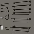 Gold Bathroom Accessories Including Towel Bars Rings And Toilet Paper Holders On Wall