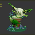 Cute Plant Creature Character In Brown Pot With Green Vines And Flowers