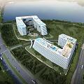 Modern Waterfront Hotel Building With Landscaped Gardens And Architectural Design