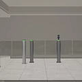 Public Facility Automatic Turnstiles With Silver Body And Green Indicator Lights In Indoor Hall