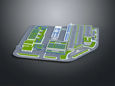 Vibrant Cartoon Scene Of Modern Campus Layout With Green Buildings Roads And Greenbelts 3d model