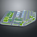 Vibrant Cartoon Scene Of Modern Campus Layout With Green Buildings Roads And Greenbelts