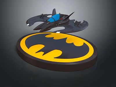 Detailed Batman Themed Spaceship Model Decorative Display With Logo Base 3d model