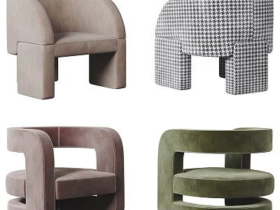 Diverse Single Sofa Designs with Curved Arms Houndstooth Fabric and Pastel Colors 3d model
