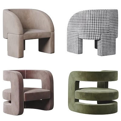 Diverse Single Sofa Designs with Curved Arms Houndstooth Fabric and Pastel Colors 3d model