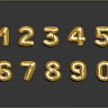 Gold Balloon Numbers From 1 To 0 With Shiny Reflections On Dark Background