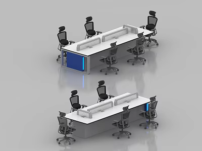 Modern Monitoring Room With Console Workstations And Ergonomic Office Chairs 3d model