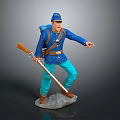 Game Movie Character Wearing Blue Uniform Hat Backpack Holding Rifle Standing On Gray Base