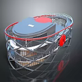 Modern Architectural Model With Unique Circular Structure Red Accents And Metal Framework 3d model