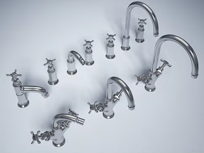 Various Silver Metal Faucet Designs Showcasing Different Handle And Spout Styles 3d model