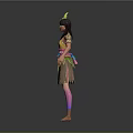 Colorful Tribal Fantasy 3D Game Character With Feathered Headdress Fringed Skirt Arm Leg Paint