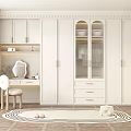 Modern White Wardrobe Interior With Glass Doors Drawers Dressing Table And Chair