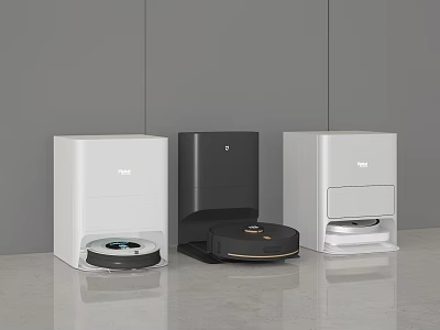 Modern Sleek Robotic Vacuum Cleaners With Charging Docks In Various Colors 3d model