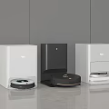 Modern Sleek Robotic Vacuum Cleaners With Charging Docks In Various Colors