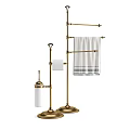 Elegant Brass Bathroom Accessories With Standing Towel Racks And Toilet Brush Holders
