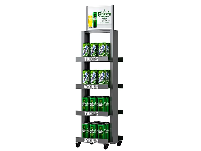 Multi Tier Mobile Display Shelf With Beverage Bottles And Brand Signage 3d model