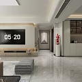 Modern Minimalist Living Dining Room Open Concept With Marble Floor Gray Tone Sofa And Artwork