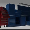 Red And Blue Heavy Duty Tool Storage Cabinets For Public Workshop Facility 3d model