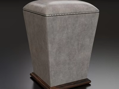 Stylish Gray Sofa Stool With Silver Nailhead Trim And Wooden Base 3d model