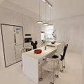 Modern Minimalist Dining Living Room Interior With White Sofa Dining Table Pendant Lights Wall Clock