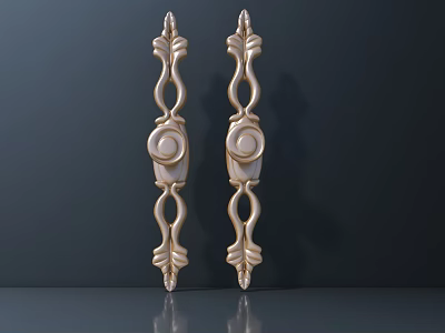 Pair of Golden Decorative Metal Handles with Ornate Curved Patterns Shiny Surface and Elegant Design 3d model