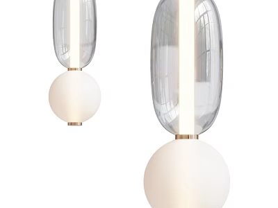 Modern Transparent Glass Pendant Lights With White Spherical Bases And Gold Accents 3d model
