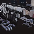Industrial Scene Construction Components With Water Towers Platforms Pipes And Structures 3d model