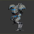 Futuristic Blue And White Robot Character With Mechanical Armor And Limbs