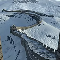 Snow Covered Great Wall With Winding Stone Path In Mountainous Winter Landscape