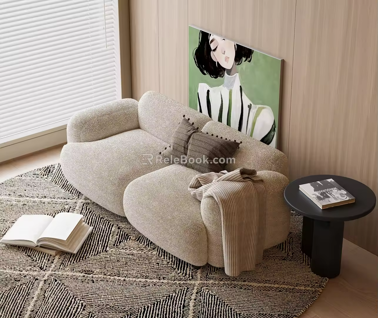 Modern Double Sofa Fabric Sofa Tail Sofa Carpet Pillow Blanket Carpet Pillow Sofa Decorative Painted Side 3d model