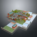Scenic Architectural Landscape With Green Lawns Trees And Courtyard Building Layout