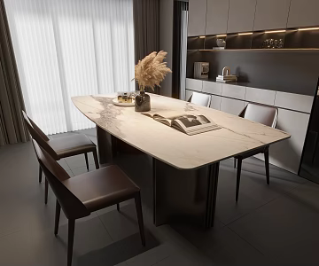 Dining Table and Chair Marble Dining Table and Chair Desk and Chair Wine Cabinet Glass Cabinet Dream Curtain Glass Cabinet 3d model