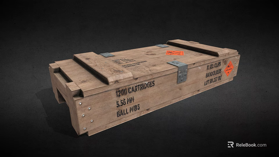 Wooden Crate For 5.56 MM Ammunition With 100 Rounds Labels 3d model 