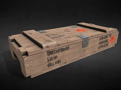 Wooden Crate For 5.56 MM Ammunition With 100 Rounds Labels 3d model