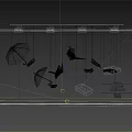 Modern Window Advertising Window Shopping Mall Display Window Umbrella Suitcase Paper Crane 3d model