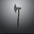 Handcrafted Decorative Axe With Intricate Metal Head And Wooden Handle