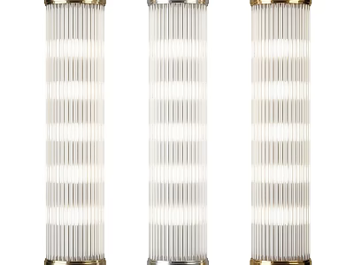 Modern Three Cylindrical Striped Glass Wall Lamps with Metal Frames 3d model