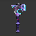 Sci Fi Mechanical Hammer Design With Purple Pink Blue Accents And Intricate Details