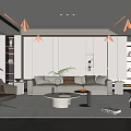 Modern Minimalist Living Room With Beige Sofa Round Coffee Table Floor Lamp Green Plants Fireplace