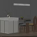 Modern Stylish Interior With Island Counter Chairs Decorative Plants White Blinds And Lighting