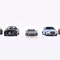 Audi Various Car Models Displayed With Brand Logo On White Background 3d model