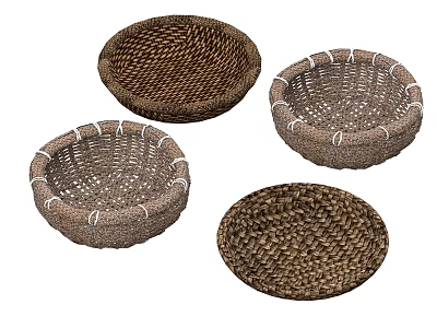 Rustic Brown Woven Baskets Decorative Ornament Set With Textured Handwoven Design 3d model