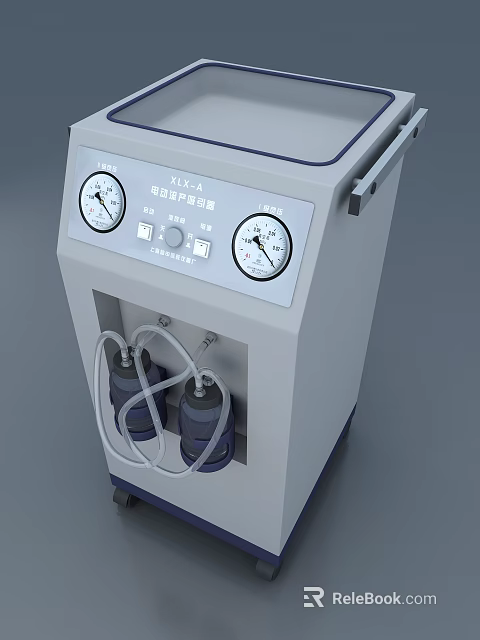 Medical Electric Suction Apparatus With Gauges Knobs Bottles And Mobile Wheels 3d model