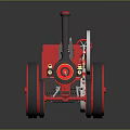 Vintage Steam Car With Red Body Black Chimney And Yellow Spoked Wheels