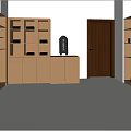 Other Exhibition Space With Wooden Shelves And Displayed Items In White Interior