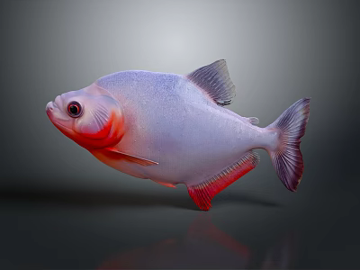 Colorful Fish With White Body Red Head Large Eyes And Purple Tail In Gray Background 3d model