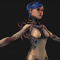 Sci Fi Game Character With Blue Hair Cybernetic Body And Organic Textures