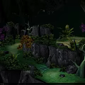 Enchanted Natural Landscape With Rocky Cliffs Vibrant Plants And Lush Green Backdrop