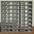 Modern Gray Room Divider With Geometric Square And Circular Cutout Patterns 3d model