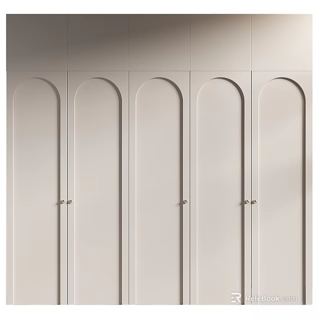 Elegant Modern White Chest of Drawers With Five Arched Doors And Metal Handles 3d model 